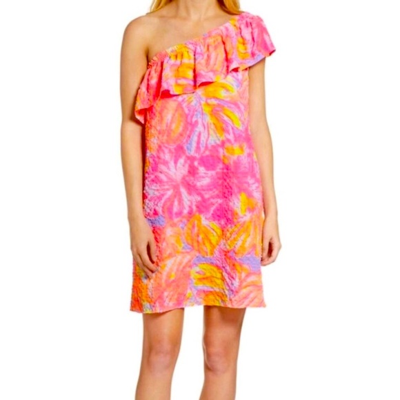 Lilly Pulitzer Dresses & Skirts - Lilly Pulitzer One Shoulder Dress in Pink and Orange